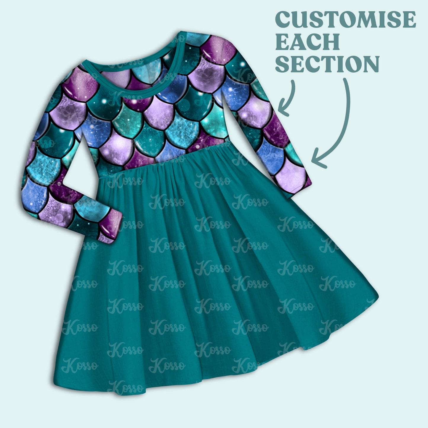 Long sleeved twirl dress mock up
