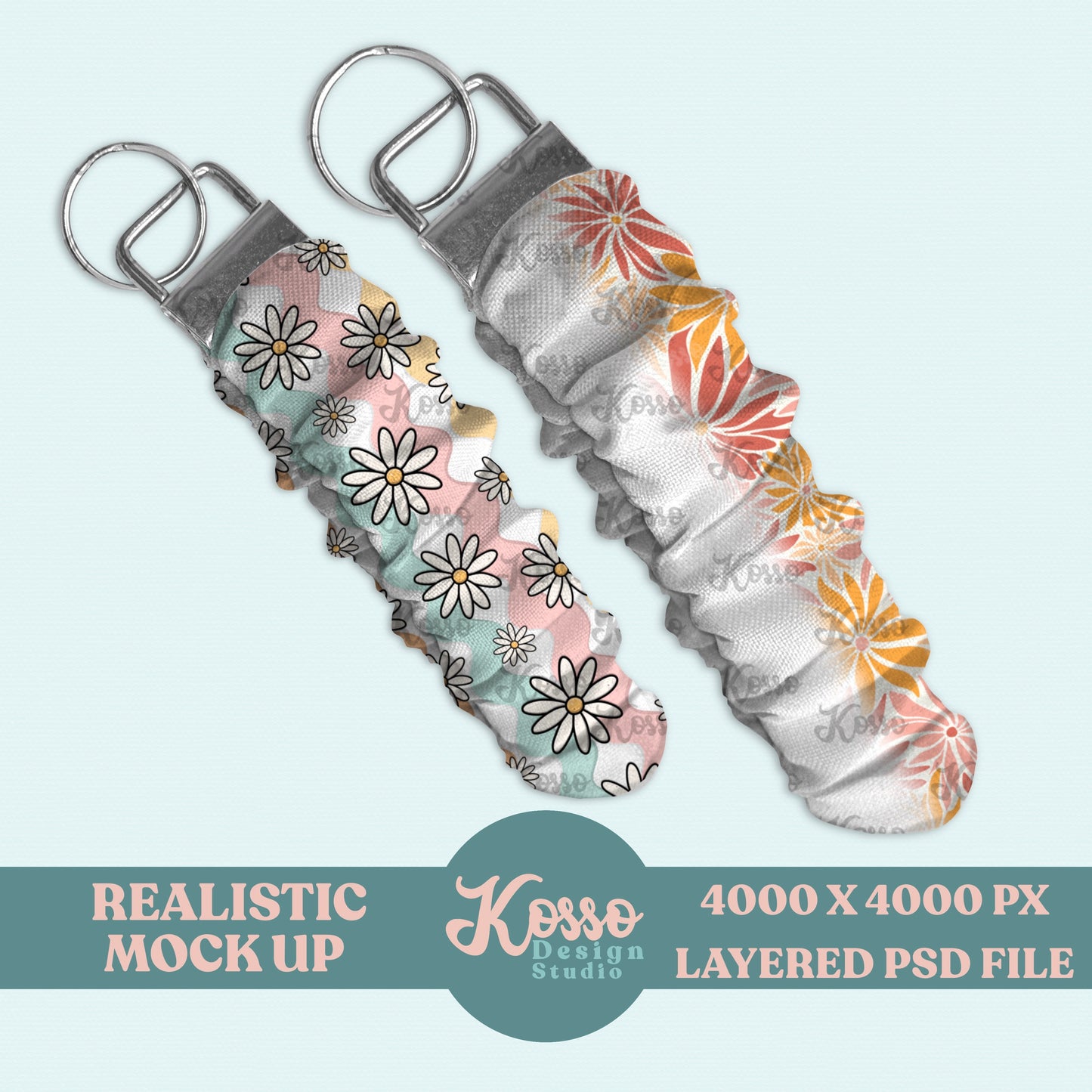 Fabric Ruched key fob chain mock up
