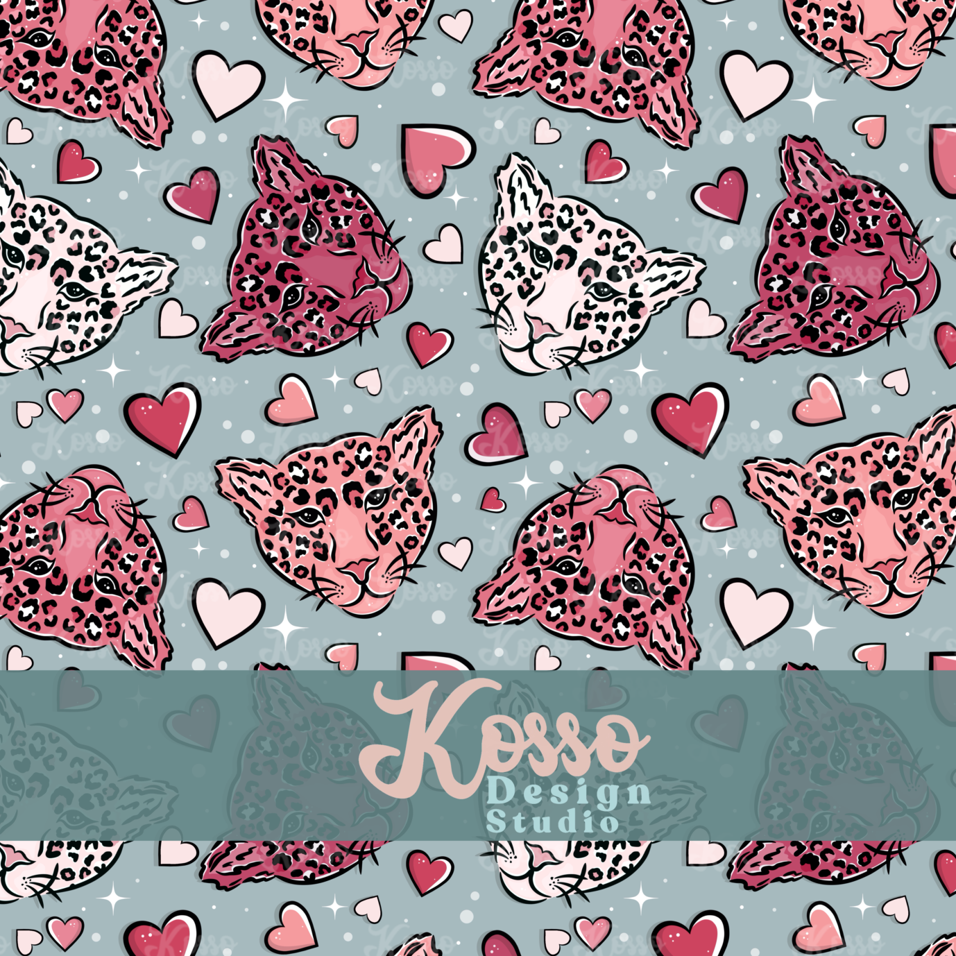 Love Leopard Valentines- Non exclusive - Seamless Design (multiple colours)