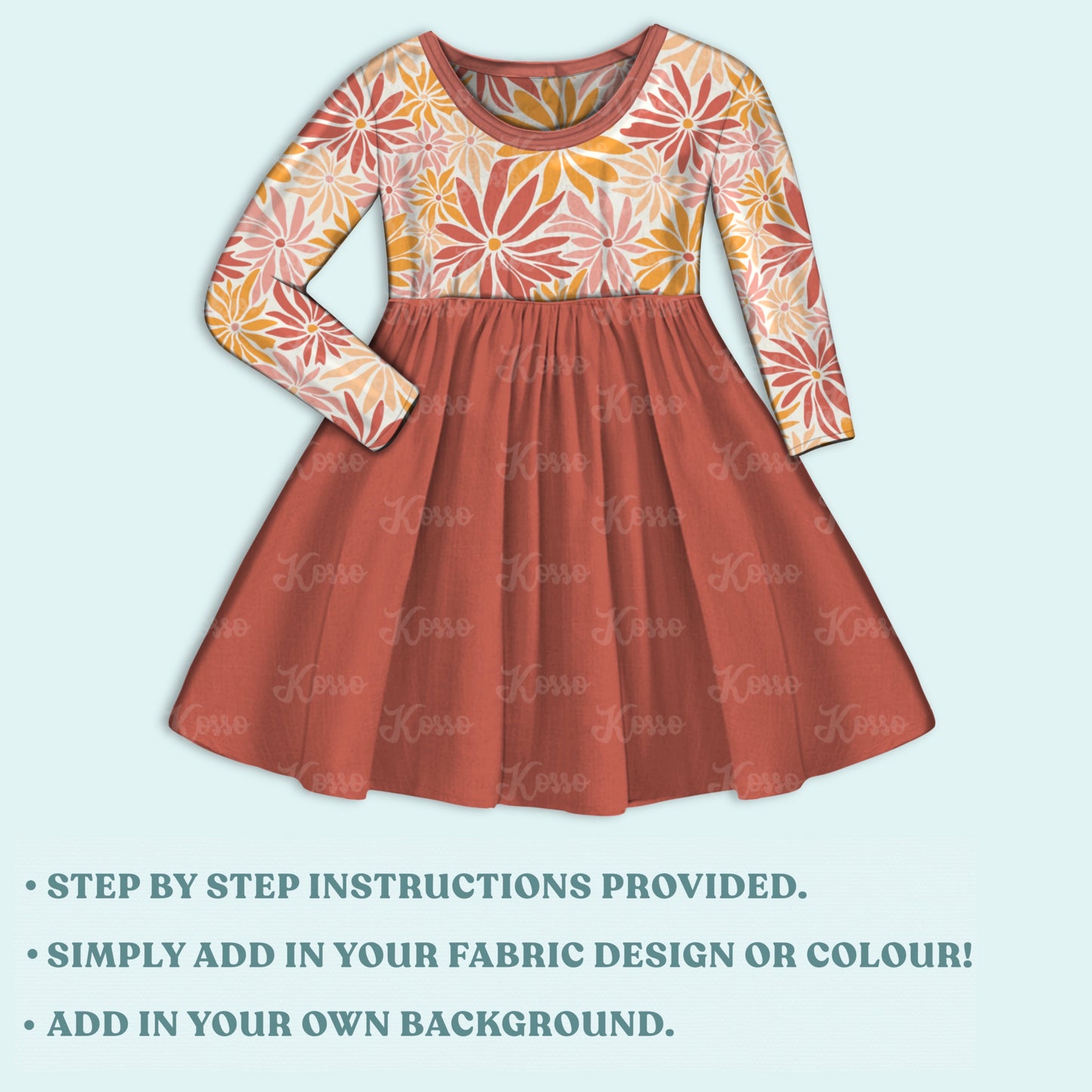 Long sleeved twirl dress mock up