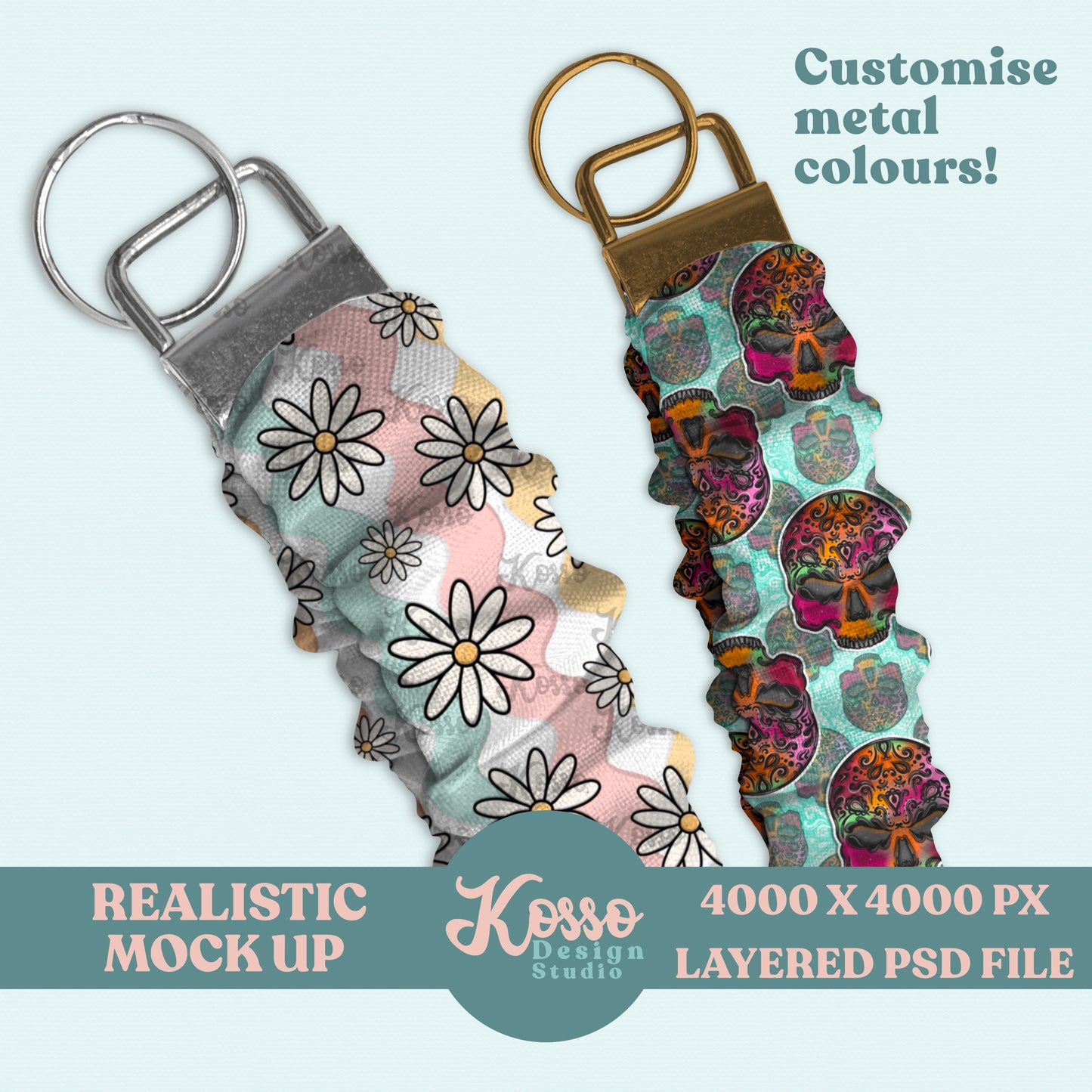 Fabric Ruched key fob chain mock up