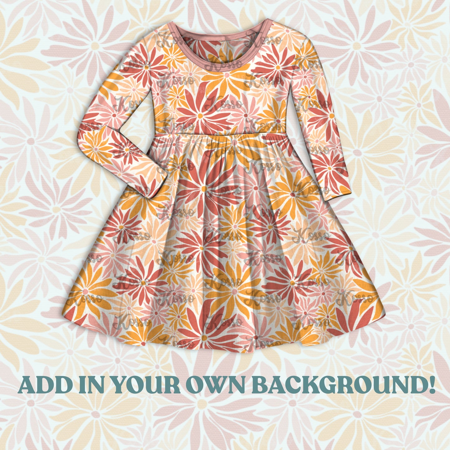 Long sleeved twirl dress mock up