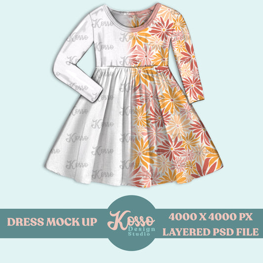 Long sleeved twirl dress mock up
