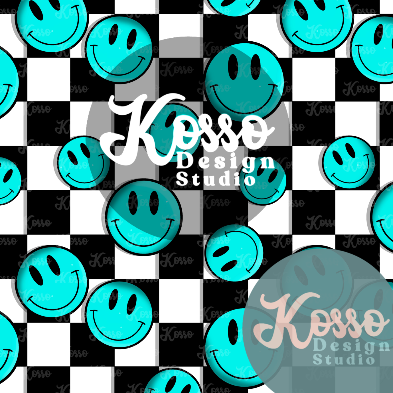 Smiley On Black & White Checks - Non Exclusive- Seamless Design