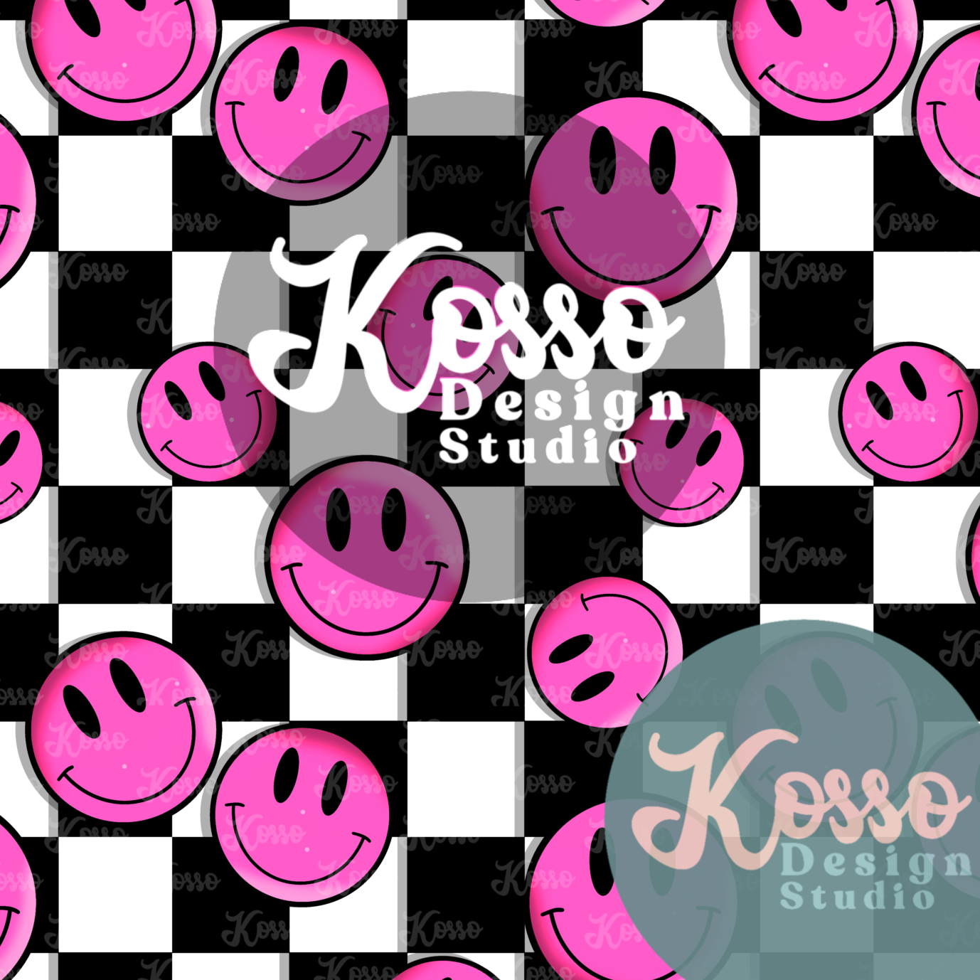 Smiley On Black & White Checks - Non Exclusive- Seamless Design