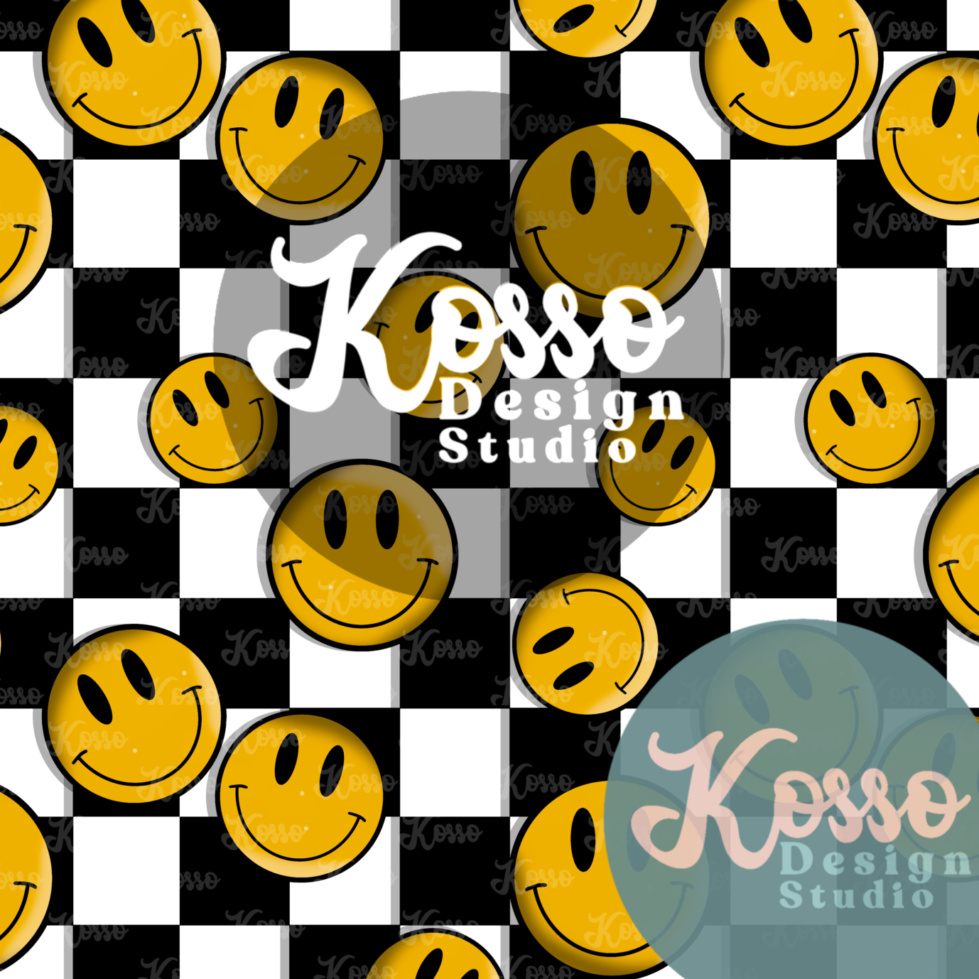 Smiley On Black & White Checks - Non Exclusive- Seamless Design