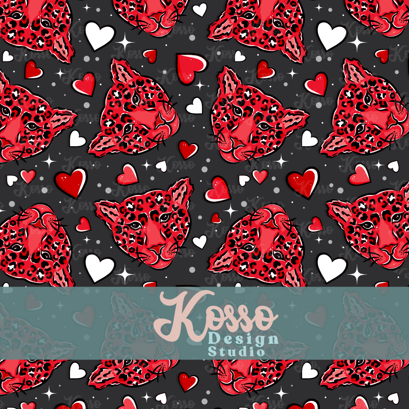 Love Leopard Valentines- Non exclusive - Seamless Design (multiple colours)