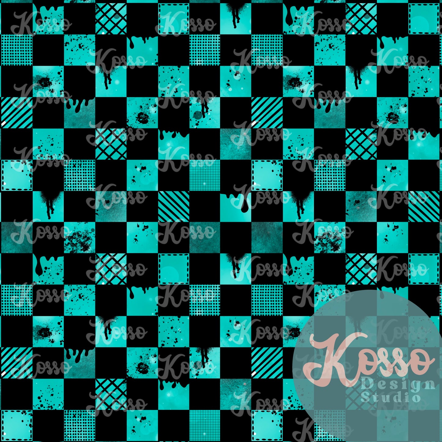 Turquoise Rough Checks- Non Exclusive- Seamless Design