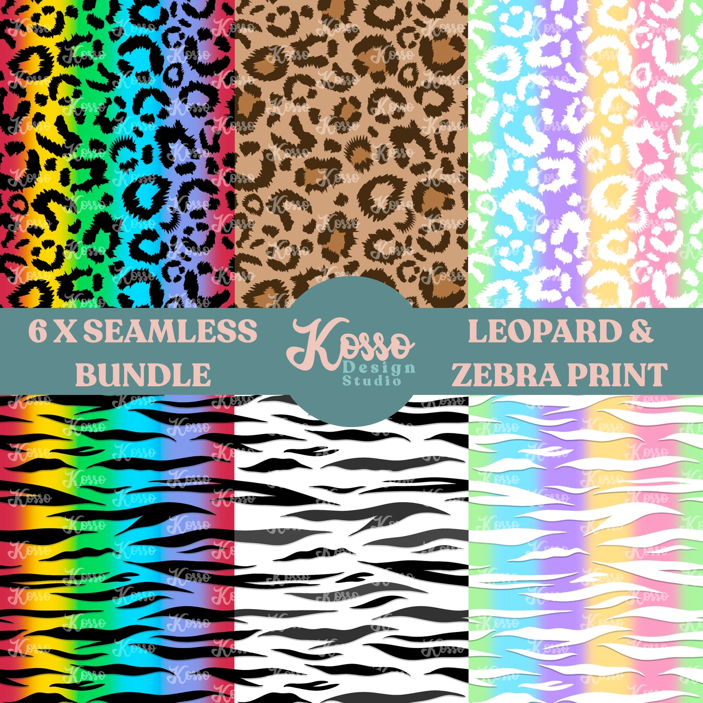 Bundle of 6 leopard & zebra animal prints - Non Exclusive- Seamless Design